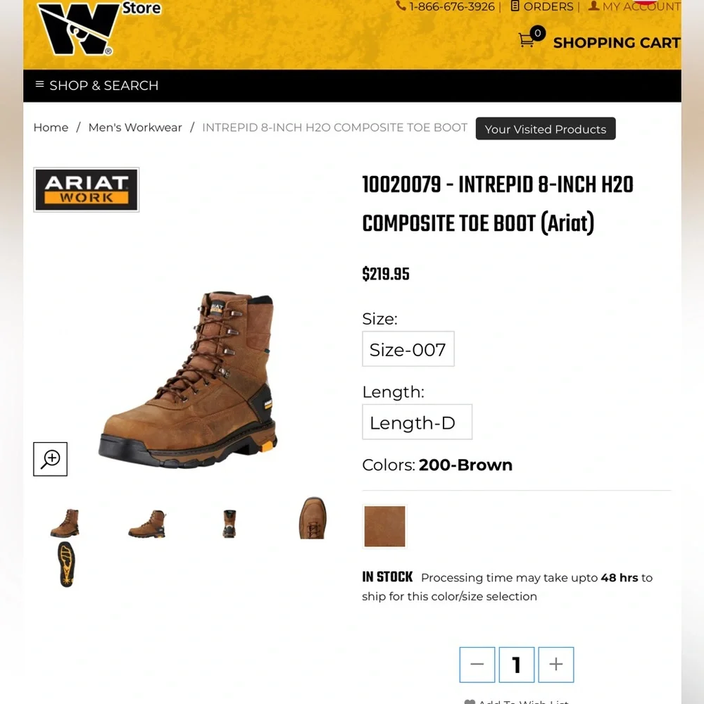 ARIAT INTREPID 8” WATERPROOF COMPOSITE TOE BOOT(10020079)Size 7 WIDE - Picture 5 of 10